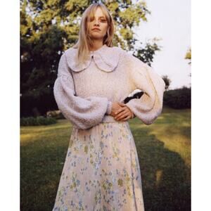 NWT Zara Metallic Knit Peter Pan Collar Sweater Small Purple Balloon Sleeve